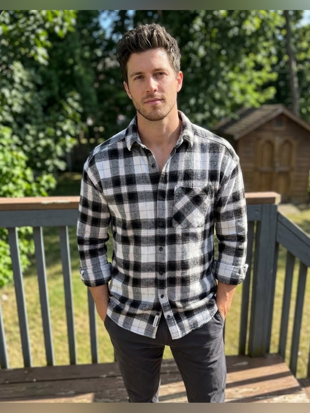 bp Black and White Plaid Casual Button-Down Shirt